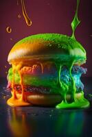 Hamburger bedeckt im Grün schleimig. generativ ai. foto
