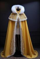 Gelb Kap mit Weiß Pelz auf ein Mannequin. generativ ai. foto