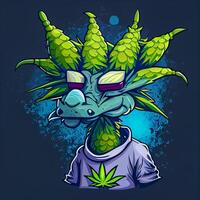 Karikatur Marihuana Blatt Charakter Rauchen ein Zigarette. generativ ai. foto