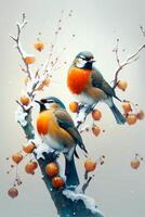 Paar von Vögel Sitzung auf oben von ein Baum Ast. generativ ai. foto