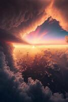 das Sonne ist Rahmen Über das Wolken im das Himmel. generativ ai. foto