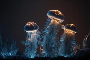 Gruppe von Qualle schwebend auf oben von ein Körper von Wasser. generativ ai. foto