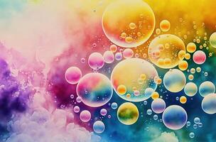 Regenbogen Seife Blasen. mehrfarbig Glas Bälle. hell Aquarell abstrakt Hintergrund. generativ ai foto