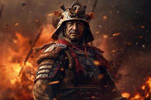 Samurai Feuer Krieg. generieren ai foto