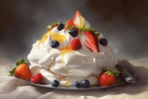 Pavlova Dessert Creme. generieren ai foto