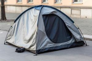 Straße Stadt obdachlos Zelt. generieren ai foto