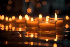Kerzen zündete durch Wasser mit Bokeh Hintergrund ai generiert foto