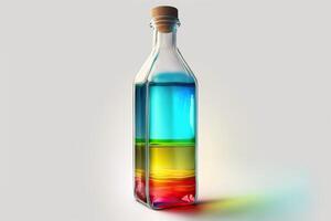 Illustration von ein Glas Flasche von Regenbogen Wasser, Weiß Hintergrund ai generiert foto