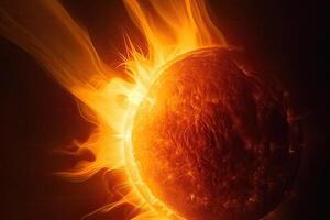 Oberfläche von Sonne mit Vorsprünge, Solar- Strahlung. generativ ai foto