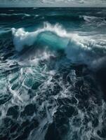 Aussicht Wellen im das Ozean über Drohne ,generativ ai foto