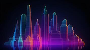 Illustration von ein Hologramm Wolkenkratzer Aussicht ,generativ ai foto
