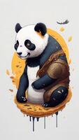 Panda Sitzung auf ein Kuchen. Vektor Illustration von ein Panda. ai generiert foto