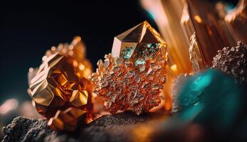 Nahansicht von schön Kristalle mit strahlend scheinen und einzigartig Formation. generativ ai foto