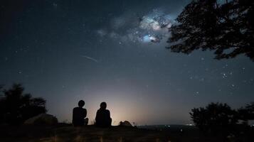 Romantik unter das sternenklar Nacht Himmel. generativ ai foto