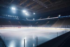 leeren Eis Eishockey Stadion. generieren ai foto