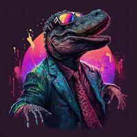 cool Neon- Party Alligator. generativ ai nicht basierend auf irgendein tatsächlich Szene foto