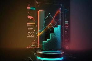 Handel Geschäft Diagramm auf dunkel bunt Neon- Hintergrund. ai foto
