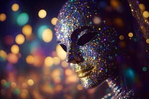 Luxus Maskerade venezianisch Karneval Maske, weiblich theatralisch. neural Netzwerk ai generiert foto