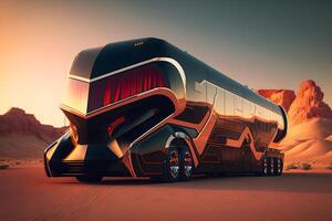 futuristisch Bus, Autos von das Zukunft. neural Netzwerk ai generiert foto