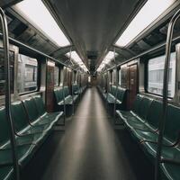 Innerhalb von ein leeren U-Bahn Zug Illustration ai generativ foto