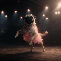 Mops Hund mögen Ballett Tänzer. Illustration ai generativ foto