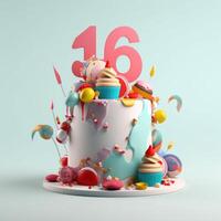 glücklich Geburtstag Hintergrund mit Kuchen. Illustration ai generativ foto