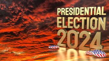 das Dämmerung Himmel und Gold Text Präsidentschaftswahl Wahl 2024 zum Abstimmung Konzept 3d Rendern foto
