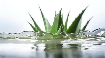 Aloe vera mit Wasser hinter und Weiß Hintergrund , generiert ai Bild foto
