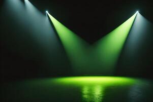 Grün leeren Bühne Scheinwerfer Hintergrund, zum Anzeigen Produkte, ai generiert foto
