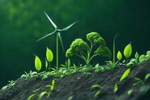 Wind Turbinen im das bilden von ein Anlage, sauber Grün Energie Konzept, nachhaltig Energie, kreativ Konzept, ai generiert foto