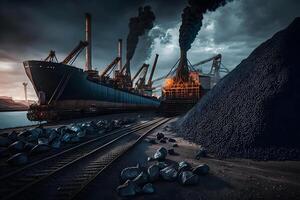 Bergbau und Transport von Kohle. neural Netzwerk ai generiert foto