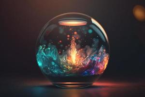 Magie cristal Ball mit Geheimnis Rauch Auswirkungen von verschiedene Farben. neural Netzwerk generiert Kunst foto