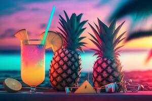 nett frisch exotisch Cocktails, serviert auf das Strand. neural Netzwerk ai generiert foto