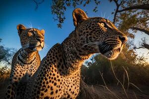 Leoparden im das wild. neural Netzwerk ai generiert foto