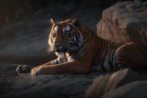 Tiger wild im das Dschungel. neural Netzwerk ai generiert foto