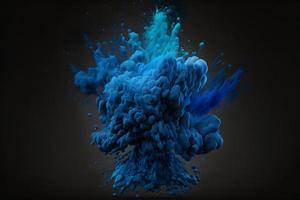 Explosion von Blau Farbe Farbe Pulver auf schwarz Hintergrund. neural Netzwerk generiert Kunst foto