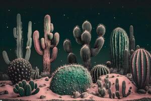 Wüste Kakteen Kaktus blühen und Saguaros. neural Netzwerk ai generiert foto