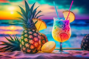 nett frisch exotisch Cocktails, serviert auf das Strand. neural Netzwerk ai generiert foto