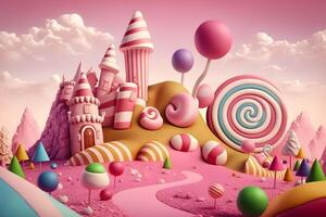 Fantasie Süss Süßigkeiten Land. neural Netzwerk ai generiert foto