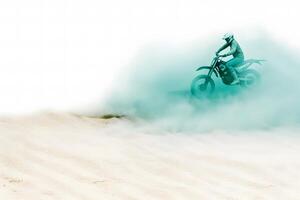 Motorrad im das Nebel. neural Netzwerk ai generiert foto