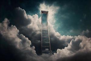 Treppe führen oben zu paradiesisch Himmel zu das Licht. neural Netzwerk generiert Kunst foto