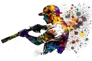 Baseball Spieler mit mehrfarbig Aquarell Spritzen, isoliert auf Weiß Hintergrund. neural Netzwerk generiert Kunst foto