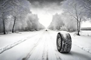 Winter Reifen auf Eis. neural Netzwerk ai generiert foto