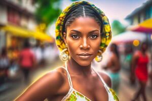 Porträt von ein schön afrikanisch Frau. neural Netzwerk ai generiert foto