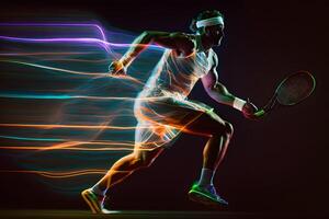 Tennis Spieler Sport Porträt abstrakt Hintergrund. neural Netzwerk ai generiert foto