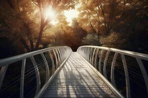 Aussicht auf schön Park im Frühling mit roamant Weiß Brücke. neural Netzwerk ai generiert foto