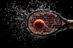 Tennis Schläger Spritzen. ai generiert foto