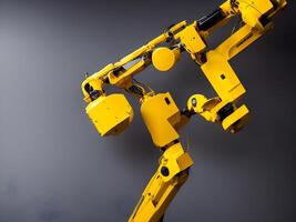 modern hoch Technik industriell Roboter Arm auf das Fabrik Produktion Linie Produktion Linie ist Sein geschweißt. generativ ai. foto