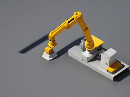 modern hoch Technik industriell Roboter Arm auf das Fabrik Produktion Linie Produktion Linie ist Sein geschweißt. generativ ai. foto