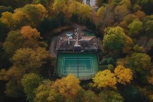 über Tennis Gericht. ai generiert foto